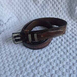 Smith & Wesson Mens Brown Leather Western Tooled Belt Silver Buckle 38 X-W1002
